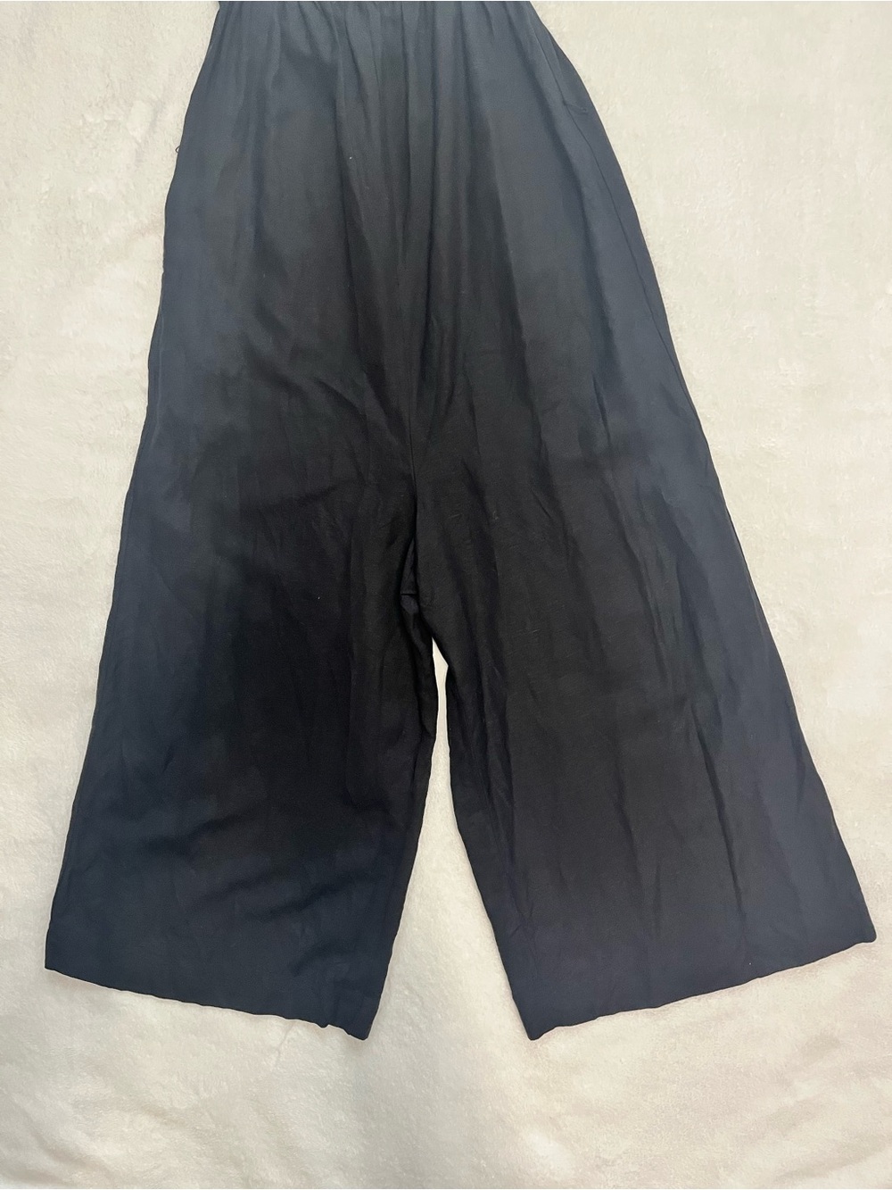 LOFT Black Linen Blend Cropped Wide Leg Culotte Jumpsuit Pockets Relaxed Fit XL - Picture 4 of 15